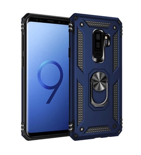 Samsung Galaxy S9 Plus Uyumlu Kılıf Standlı Manyetik Yüzüklü Military Magnetic Ring Polycarbonate and TPU Case (Lacivert)