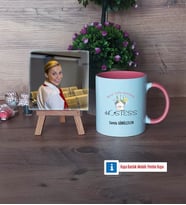 Hostes Fotoğraflı Dekoratif Taş, Kupa Bardak Beyaz Hediye (Model 6)