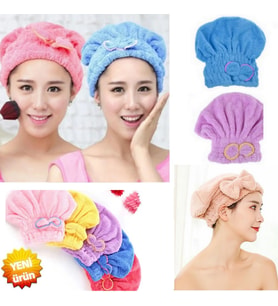 Mikrofiber Saç Kurulama Bonesi Saç Havlusu Çok Amaçlı Emici Baş Havlusu Saç Bornozu (Mavi)