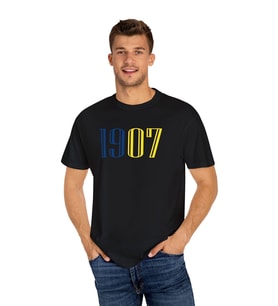 Sarı Lacivert 1907 Baskılı Pamuklu Beyaz Oversize Tişört (Siyah)