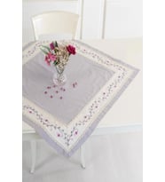 Buldan Keteni Çiçek İşlemeli 90x90 cm Masa Örtüsü (Gri)