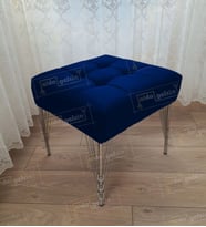 Modern Dilim Puf Ayakucu Puf Gümüş Metal Ayak (45*45) (Lacivert)