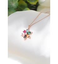 925 ayar Gümüş zincirli Rose Altın kaplamalı Zirkon taşlı Lotus Kamelya Çiçeği kolye (Çok Renkli)