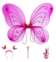 Kelebek Kanat Seti, 3 Parça, Fuşya-Pembe-Sarı-Kırmızı (Fuşya)