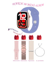 Beyaz Akıllı Saat Watch 10 Mini Kordon Hediyeli AMOLED EKRAN 41MM (Lila - Pembe)