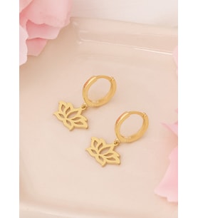 925 AYAR GÜMÜŞ SALLANTILI LOTUS ÇİÇEĞİ KÜPE (Gold)