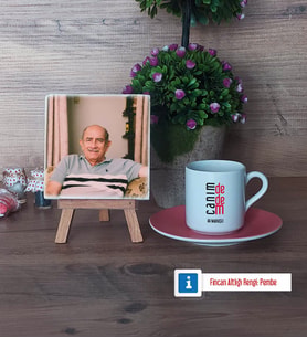 Dedeye Hediye Fotoğraflı Dekoratif Taş, Ahşap Altlıklı Türk Kahvesi Fincanı Hediye (Model 6)
