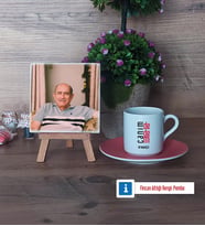 Dedeye Hediye Fotoğraflı Dekoratif Taş, Ahşap Altlıklı Türk Kahvesi Fincanı Hediye (Model 6)