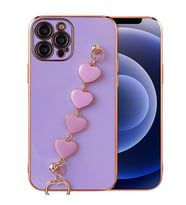 Ally iPhone 12 Pro 6.1inç Kılıf Kalp Bileklik Tutuculu Lüx Silikon Askılı Kılıf (Mor)