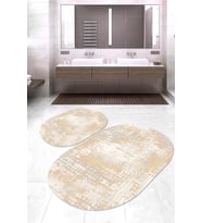 Dijital Baskılı Kaymaz Taban Yıkanabilir Oval 2'li Klozet Takımı Banyo Paspası NOKZ-HT-85 (Krem)