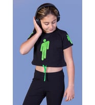 Toontoy Kız Çocuk Crop Model Baskılı Taş İşlemeli Tişört (Siyah)