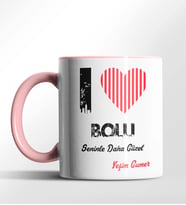 Kişiye Özel Bolu Seninle Daha Güzel Tema Siyah Renk Kupa (Pembe)