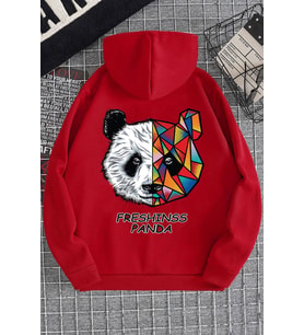 Unisex Panda Sırt Baskılı Sweatshirt (Kırmızı)