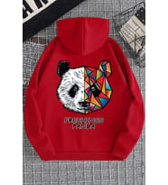 Unisex Panda Sırt Baskılı Sweatshirt (Kırmızı)