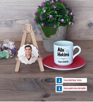 Aile Hekimi Türk Kahvesi Fincanı Ahşap Altlıklı ve Fotoğraflı Ahşap Anahtarlık Hediye (Model 3)