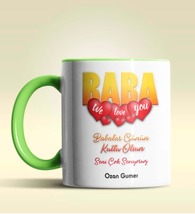 Kişiye Özel Baba Tasarımlı Siyah Kupa Bardak (Yeşil)