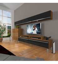Decoraktiv Ekoflex 8 Mdf Krom Ayaklı Tv Ünitesi Tv Sehpası (Siyah - Ceviz)