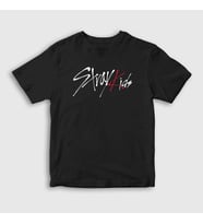 Presmono Unisex Çocuk Beyaz Logo Stray Kids T-Shirt 122699tt (Siyah)