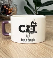 Kişiye Özel Cat Mom Hediye Lüks Fincan Kedi Annesi -5- (Mor)
