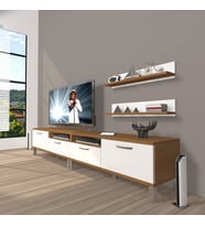 Decoraktiv Eko 200R Mdf Krom Ayaklı Tv Ünitesi Tv Sehpası (Beyaz - Kahverengi)