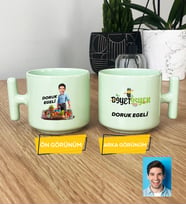 Kişiye Özel Karikatürlü Diyetisyen Pastel T Kupa Diyetisyenler Günü Hediyesi Erkek Diyetisyene Hediye (Yeşil)