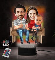 Doğum Günü Hediyesi,Sevgiliye Hediye, Kişiye Özel Fotoğraflı Aile Karikatür 3D Led Lamba (RGB)