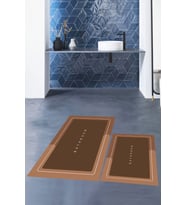 EVDEYA Dijital Baskılı Yıkanabilir Bathroom Yazılı Banyo Paspası Klozet Takımı, KLOZET-1-GRİ, (Kahverengi)