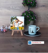 Kız Kulesi Fotoğraflı Dekoratif Taş, Ahşap Altlıklı Türk Kahvesi Fincanı HediyeArkadaşa Hediye (Model 7)