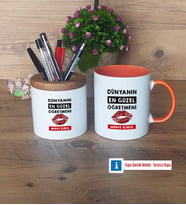 Kadın Öğretmene Hediye Kalemlik, Kupa Bardak T Kişiye Özel Hediye (Model 13)