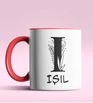 Kişiye Özel I Harfi Romantik Tasarım Siyah Renk Kupa (Kırmızı)