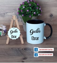 Gelin Kupa Bardak Kırmızı ve Ahşap Anahtarlık Hediye (Model 10)