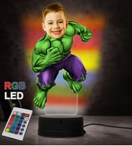 Doğum Günü Hediyesi,Sevgiliye Hediye, Kişiye Özel Fotoğraflı Hulk 2 Karikatür 3D Led Lamba (RGB)