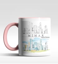 Kişiye Özel Mimar Tasarımlı Siyah Kupa (Beyaz-Pembe)