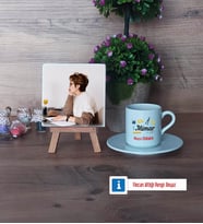 Mimara Hediye Fotoğraflı Dekoratif Taş, Ahşap Altlıklı Türk Kahvesi Fincanı Hediye (Model 2)
