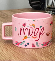 Kişiye Özel İsme Özel Hediye Pastel Fincan Yaz Temalı Desenli -2- (Pembe)