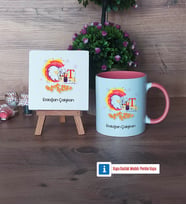 Grafiker Dekoratif Taş, Kupa Bardak Kırmızı Hediye (Model 5)