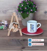Babaya Hediye Türk Kahvesi Fincanı Ahşap Altlıklı ve Fotoğraflı Ahşap Anahtarlık Hediye (Model 3)