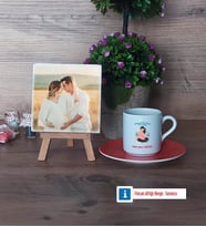 Anne Adayı Fotoğraflı Dekoratif Taş, Ahşap Altlıklı Türk Kahvesi Fincanı Hediye (Model 8)