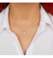 925 Ayar Gümüş Pembe Taşlı Kalp Kolye (Gümüş)