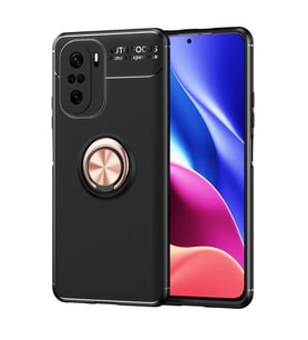 Xiaomi Poco F3 Kılıf Yüzüklü Magnetli Ravel Case (Siyah-Rose Gold)