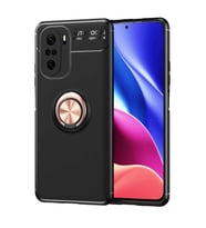Xiaomi Poco F3 Kılıf Yüzüklü Magnetli Ravel Case (Siyah-Rose Gold)