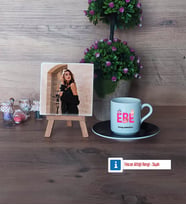 Ebe Fotoğraflı Dekoratif Taş, Ahşap Altlıklı Türk Kahvesi Fincanı Hediye (Model 7)