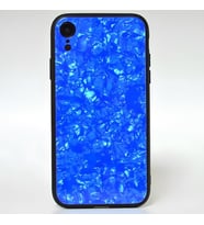 iPhone XR Kılıf Mermer Desenli Marbel Cam Silikon Kılıf (Mavi)