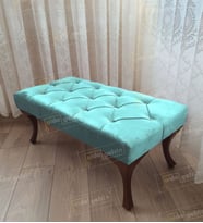 Kapitoneli Ayak Ucu Kapı Önü Antre Bench Puf Ceviz Ayak (110*45) (Turkuaz)