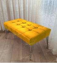 Modern Dilim Puf Ayakucu Puf Gümüş Metal Ayak (100*45) (Sarı)