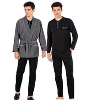 Pierre Cardin Erkek 3lü Kısa Röpteşambır Set (Siyah)