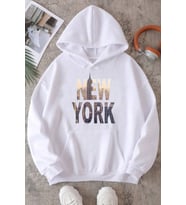 New York Baskılı Oversize Sweatshirt (A.Beyaz)