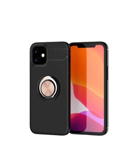 Uyumlu Model Apple iPhone 12 Mini Kılıf Yüzüklü Magnetli Ravel Case (Siyah-Rose Gold)