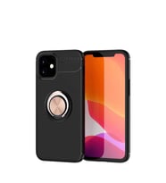 Uyumlu Model Apple iPhone 12 Mini Kılıf Yüzüklü Magnetli Ravel Case (Siyah-Rose Gold)