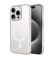iPhone 15 Pro Kılıf Wireless Şarj Özellikli Sert PC Mat Riksos Magsafe Kılıf (Gümüş)